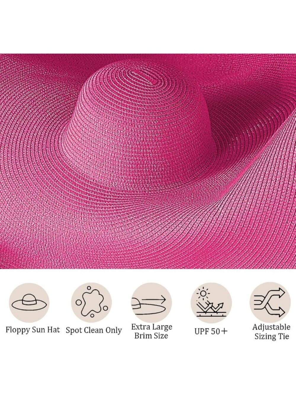 Oversized Wide Brim Straw Hat for Women | Floppy Roll-Up Sun Visor for Beach - Picture 5 of 7
